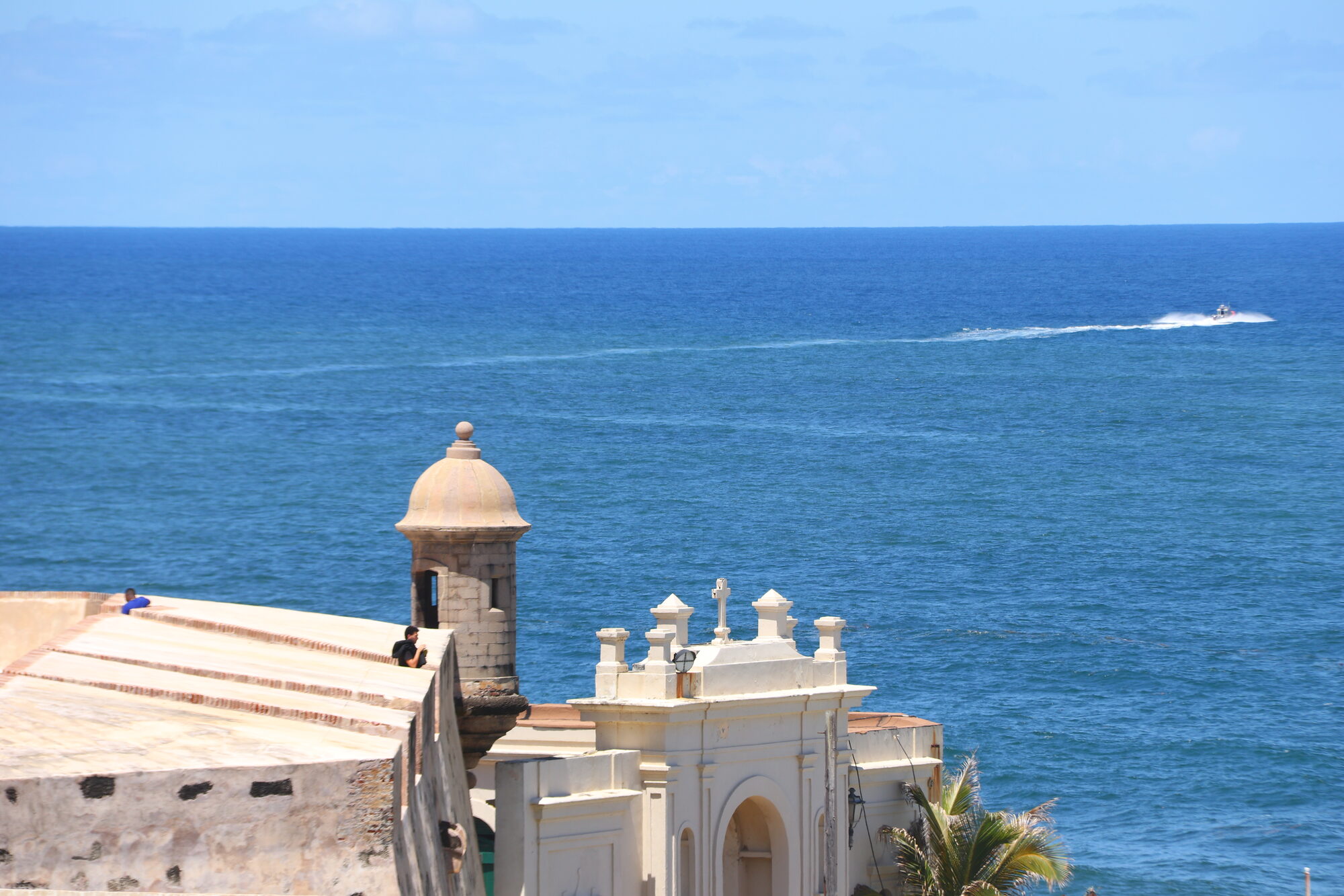 Stone sentry box on fortress walls above the sea