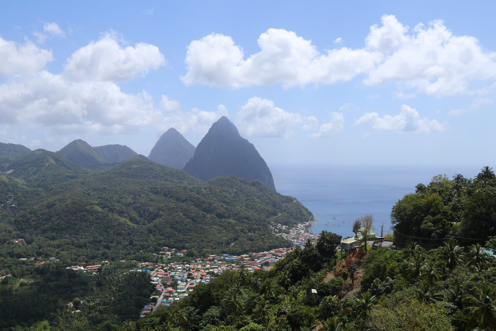 Closer view of the Pitons above the town